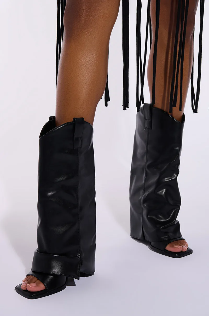 AZALEA WANG ALARIC BLACK WESTERN OPEN TOE SANDAL BOOT