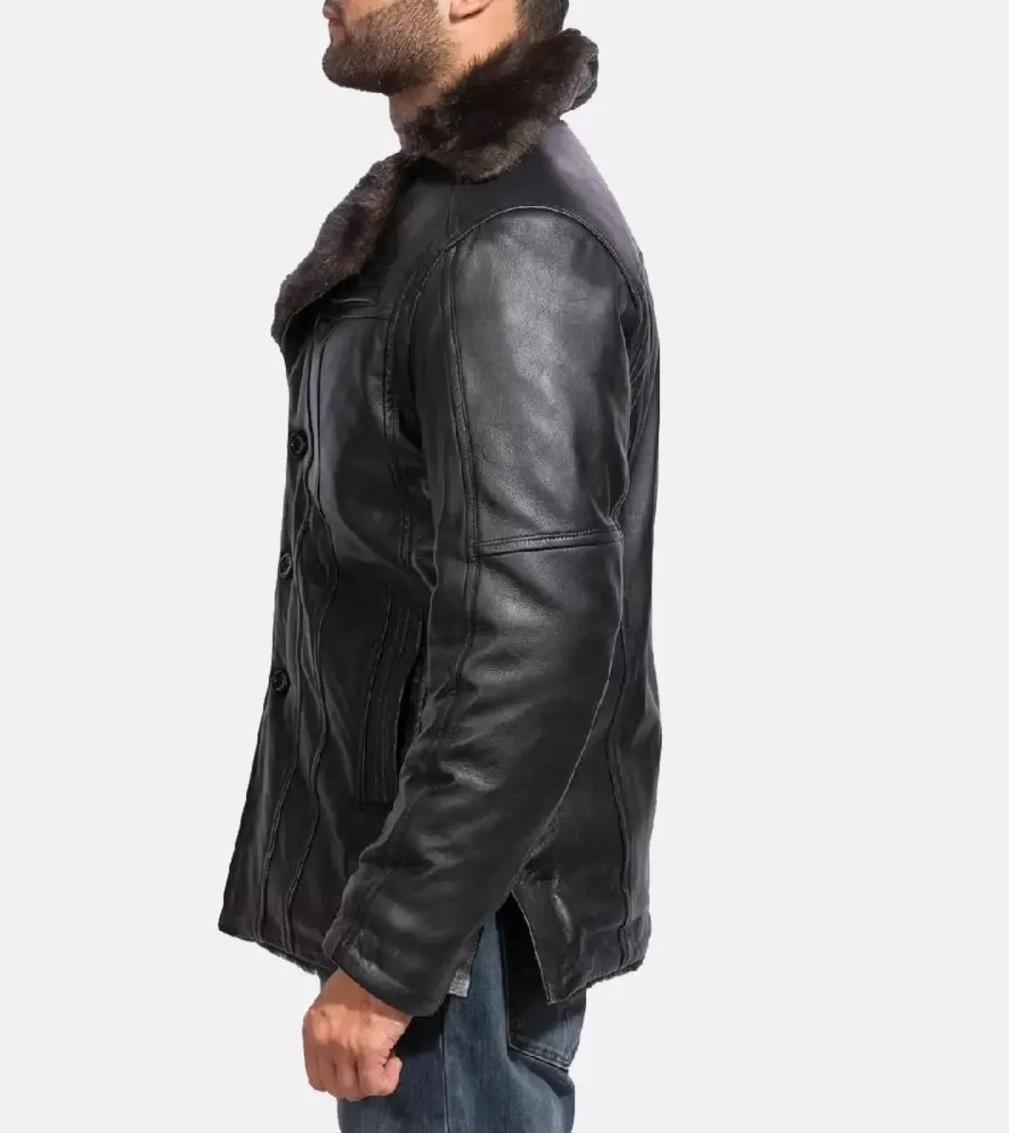 B3 Bomber Black Furrmax Men's Leather Coat