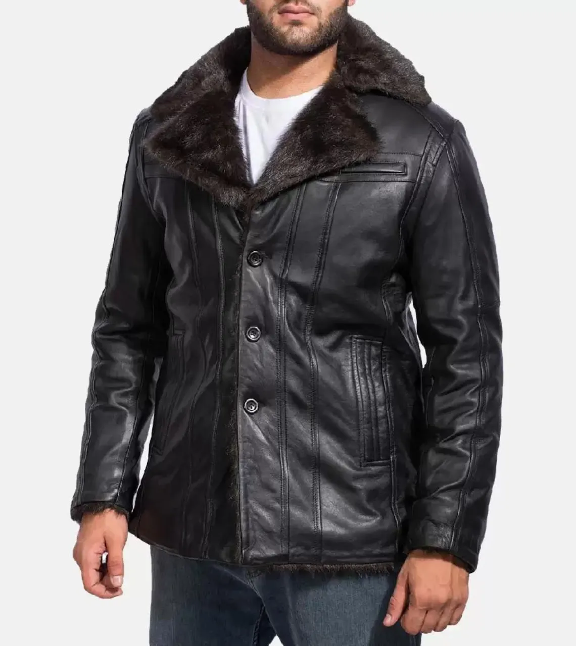 B3 Bomber Black Furrmax Men's Leather Coat