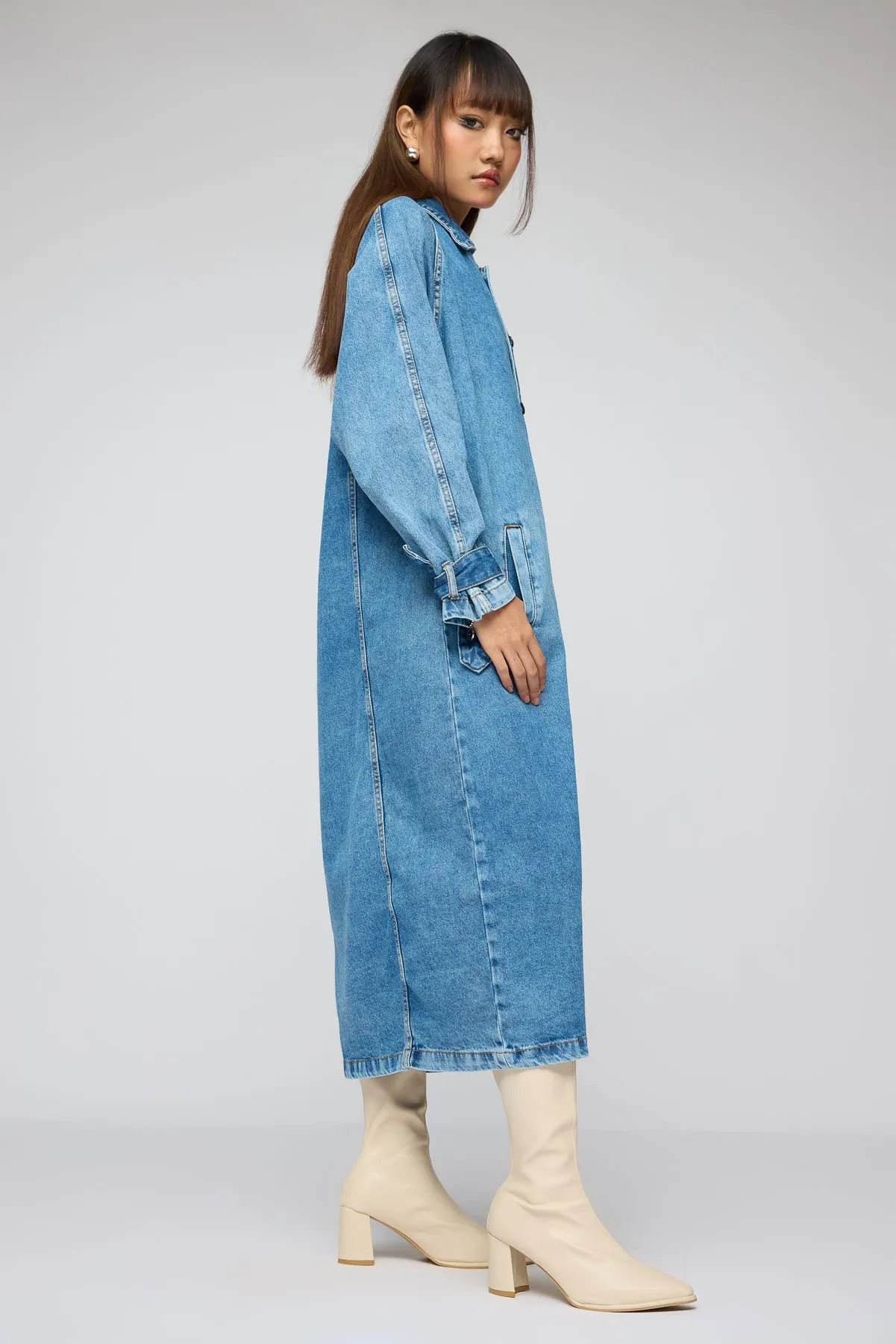 Basic Blue Denim Trenchcoat