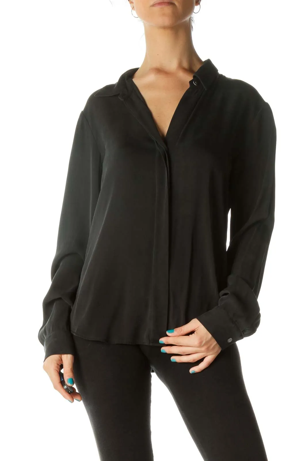 Black Buttoned Long Sleeve Light Shirt