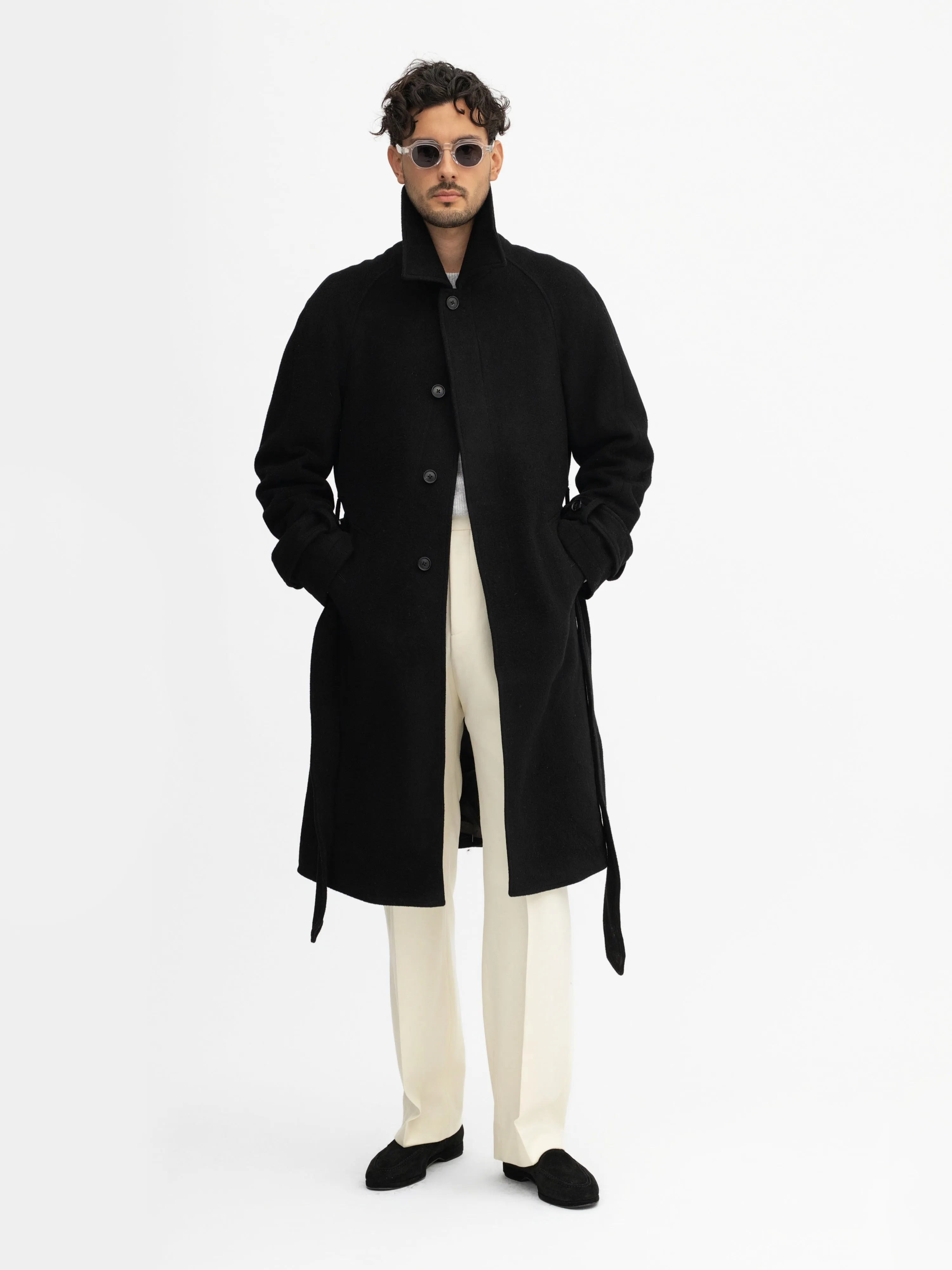 Black Virgin Wool Raglan Coat