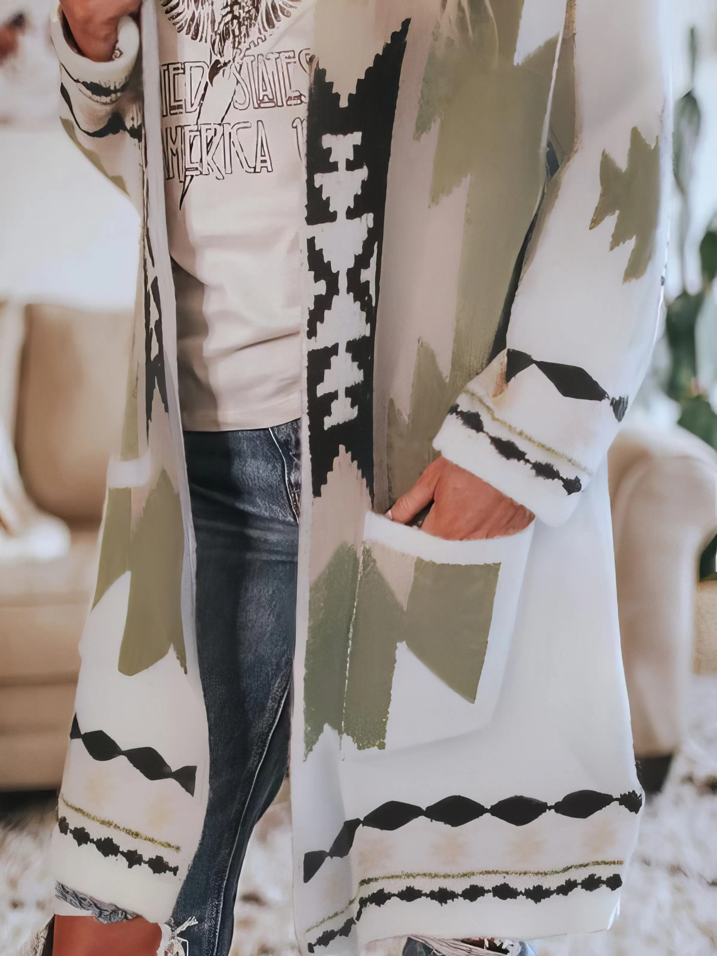 Bohemian Southwestern Print Long Cardigan