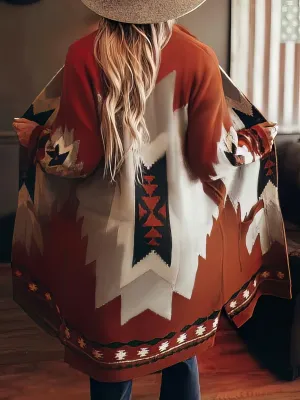 Bohemian Southwestern Print Long Cardigan