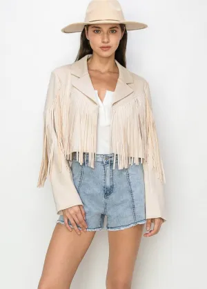 Boho Fringed Faux Suede Moto Jacket