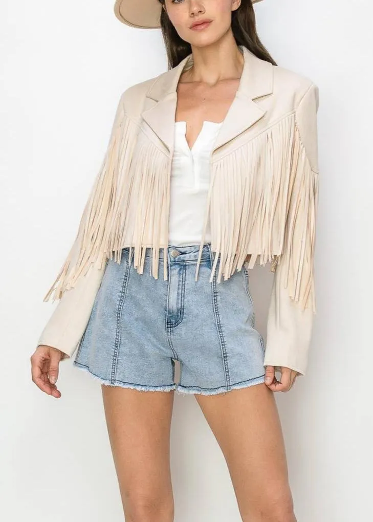 Boho Fringed Faux Suede Moto Jacket