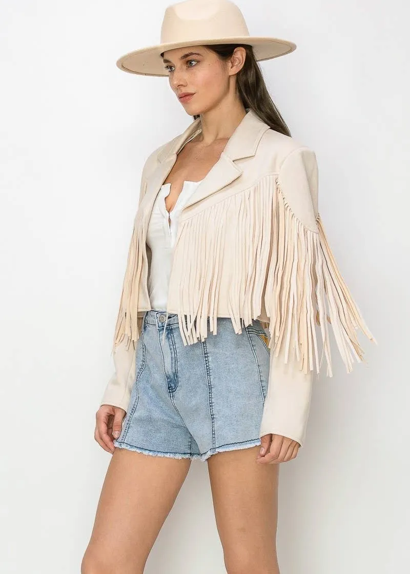 Boho Fringed Faux Suede Moto Jacket