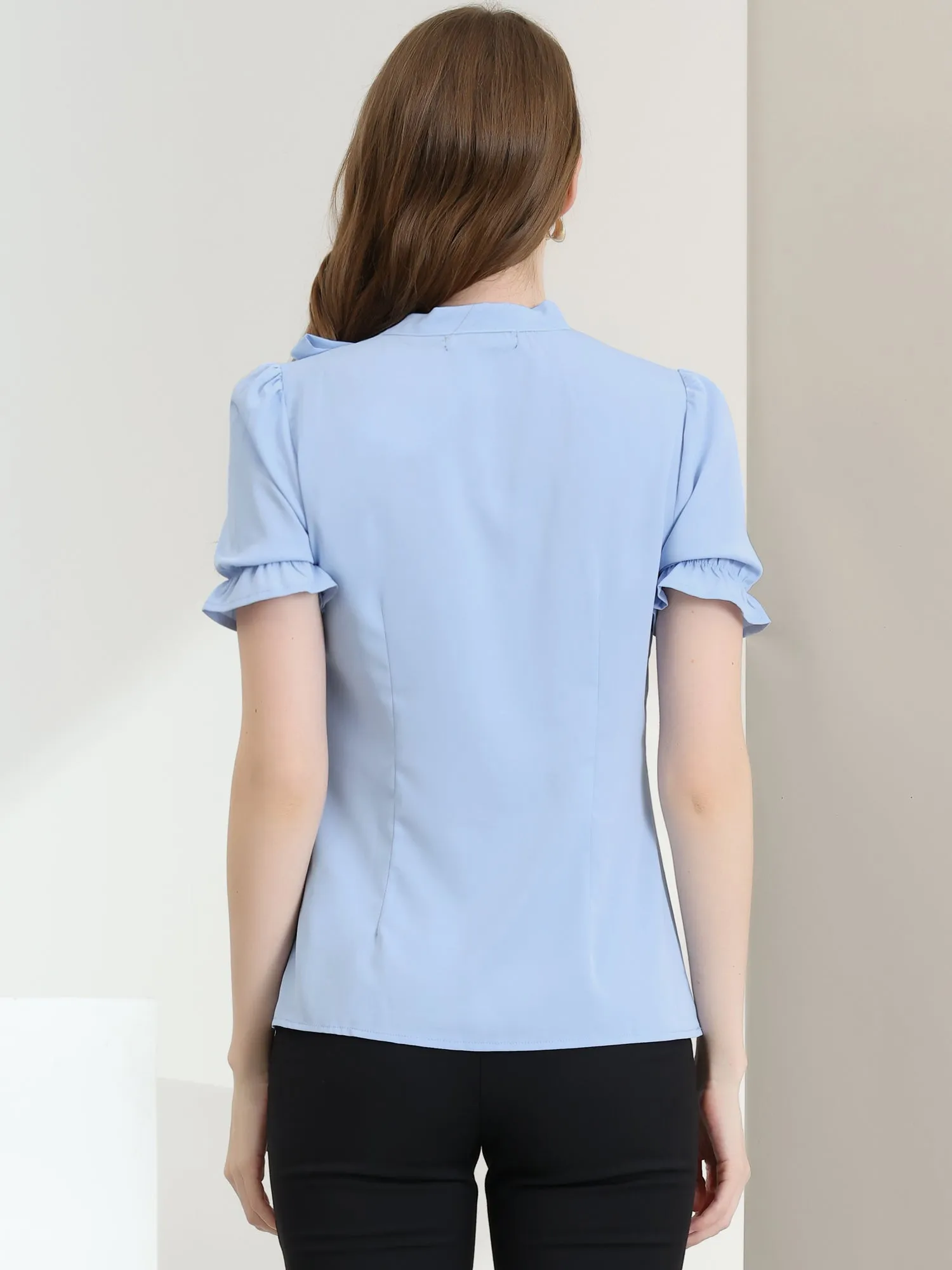 Bow Tie Neck Tops Elegant Office Short Sleeve Blouse