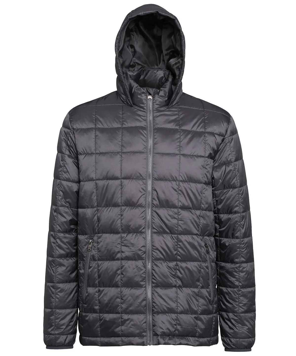 Box quilt hooded jacket | Steel