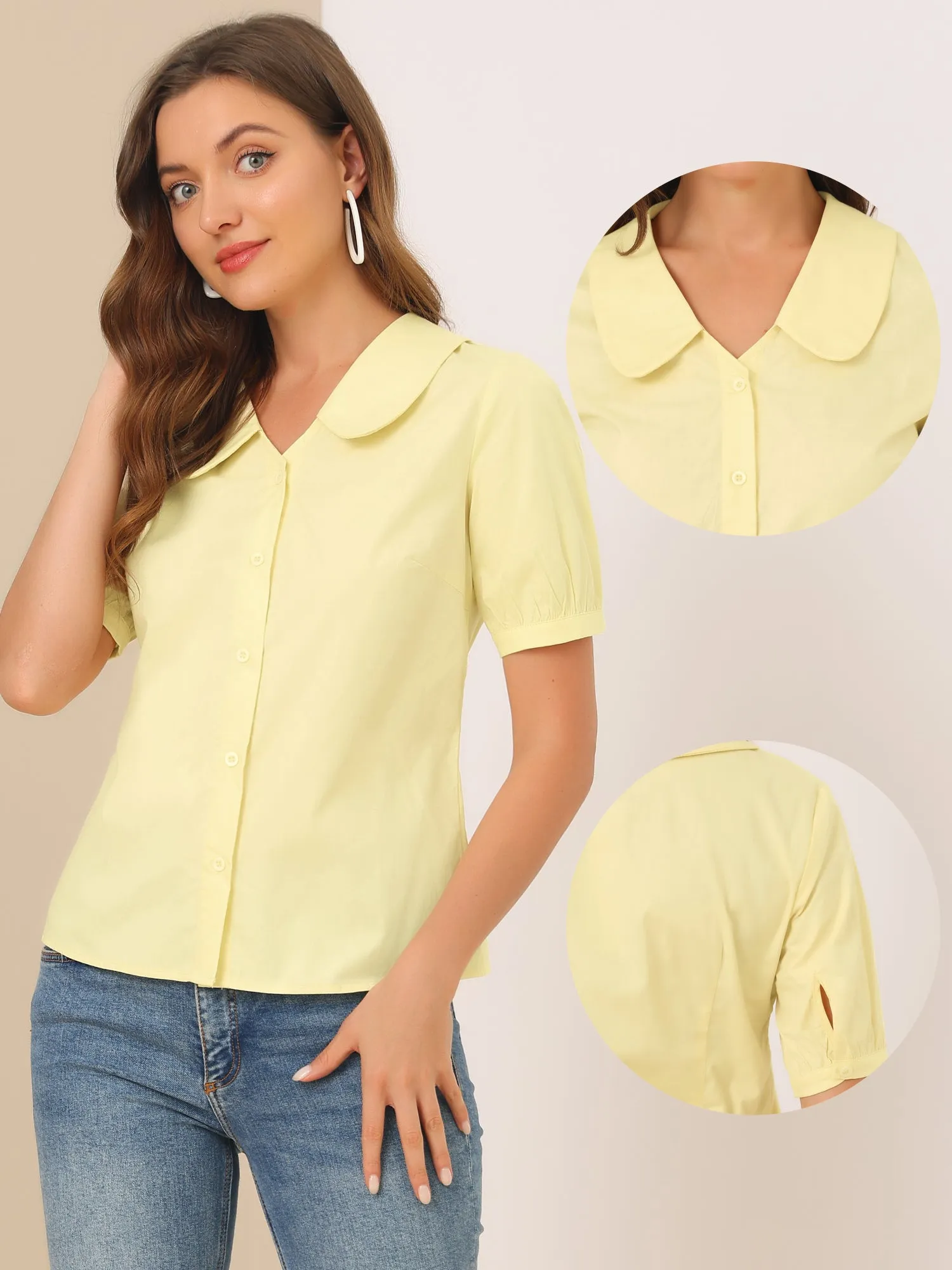 Casual Tops Peter Pan Cotton Summer Blouse