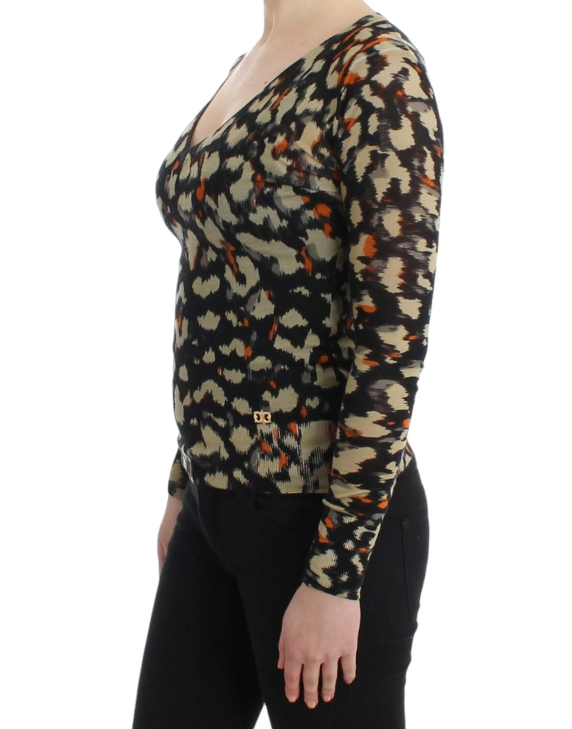 Cavalli Elegant Multicolor V-Neck Wool Jumper