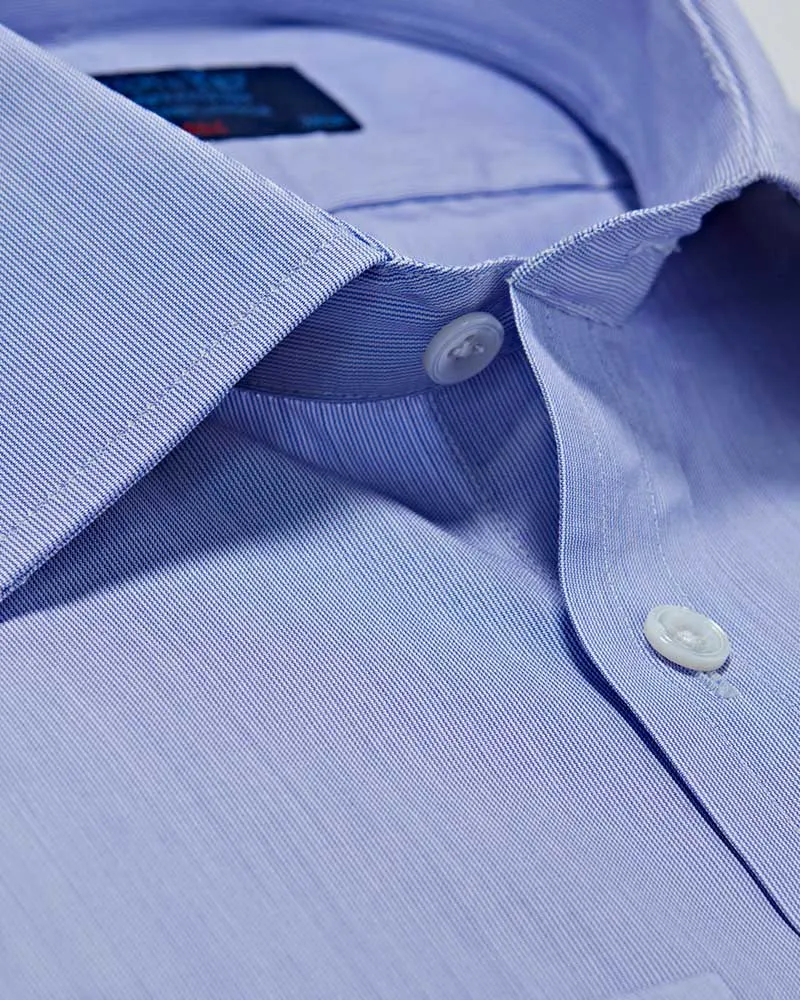 Classic Fit Blue Hairline Stripe Cotton Poplin Shirt with Classic Collar & Double Cuff