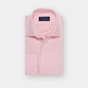 Classic Fit Plain Pink Herringbone Cotton Shirt with Classic Collar & Double Cuff