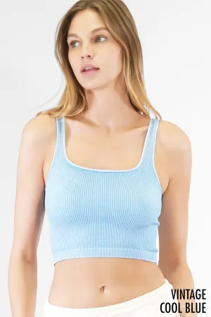 Cool Blue Vintage Square Neck Crop Top