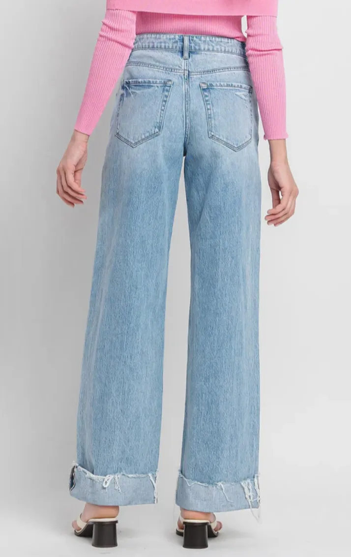 Cuffed Super High Rise Baggy Wide Leg Denim