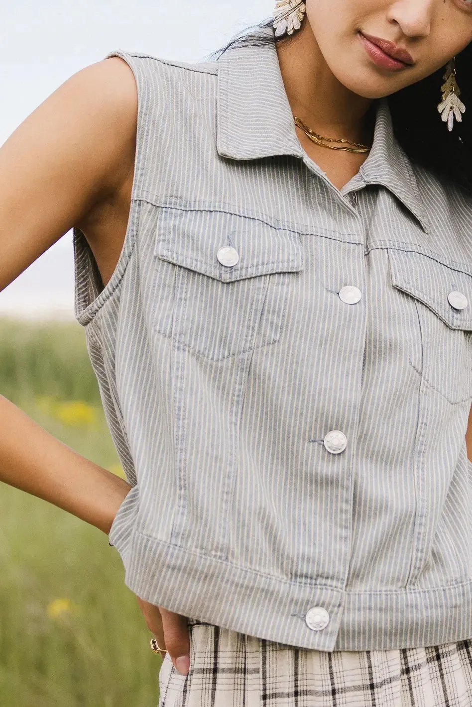 Daphne Striped Denim Vest - FINAL SALE