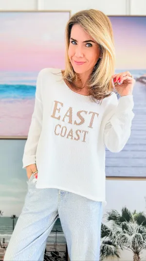 East Coast Knit Oversized Sweater-White, Khaki