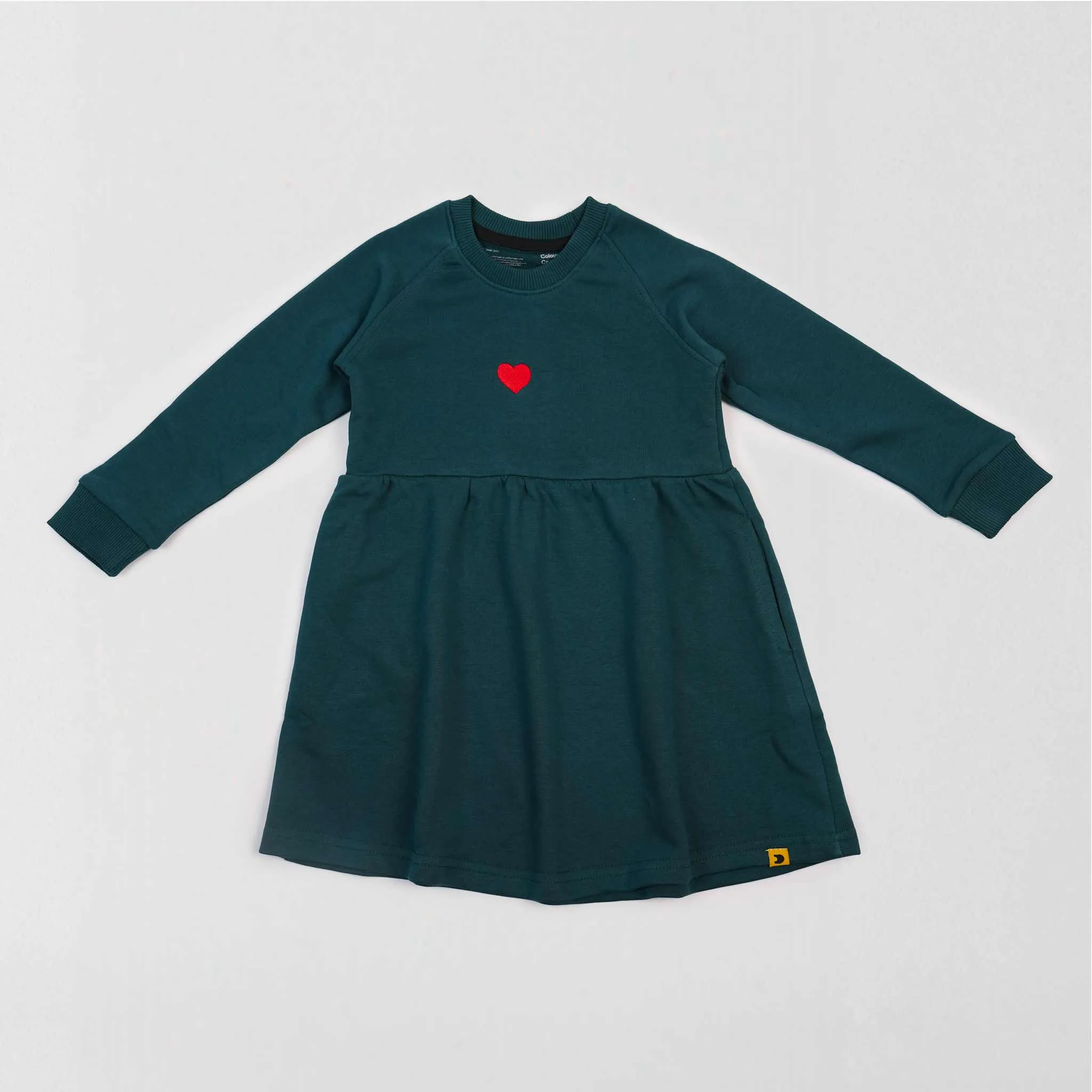 Embroidered Heart Long Sleeve Pocket Dress