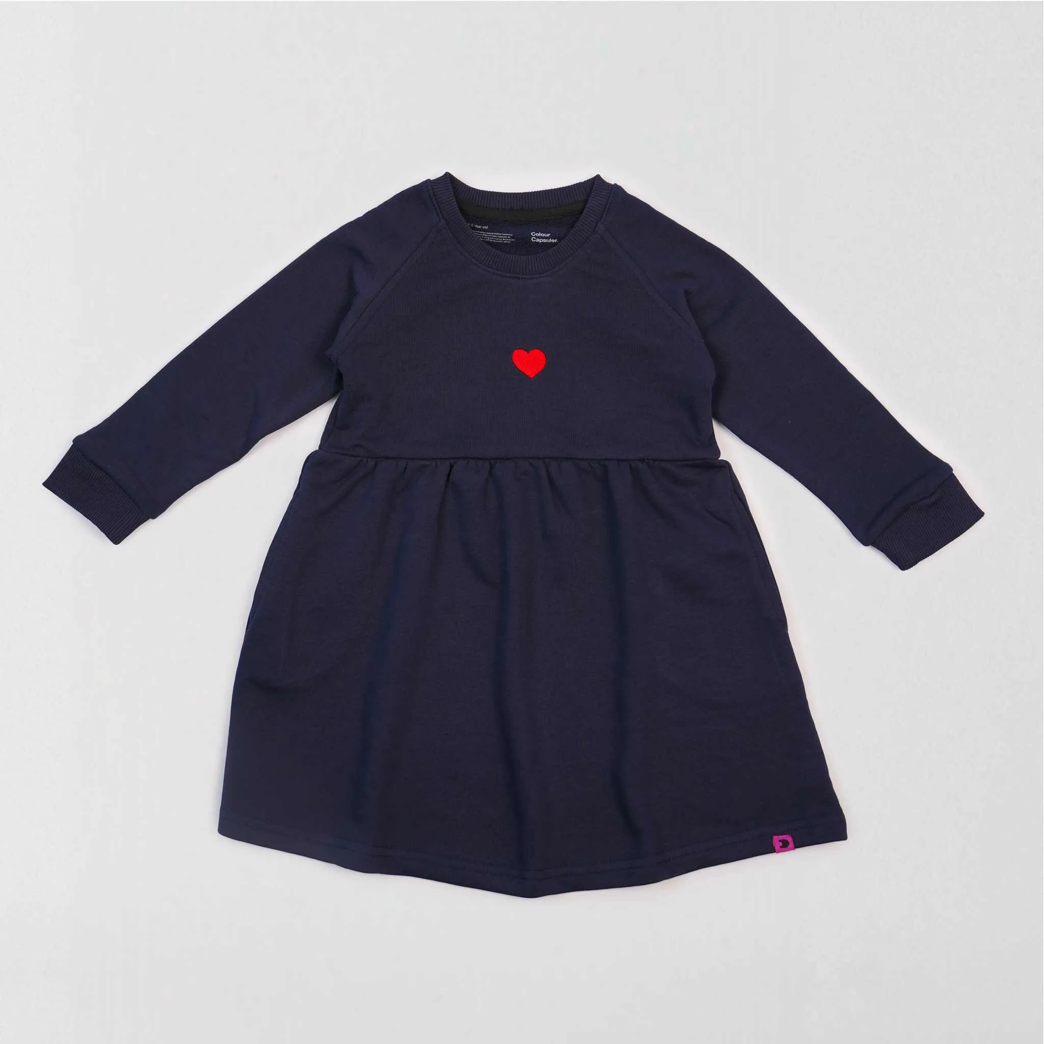 Embroidered Heart Long Sleeve Pocket Dress