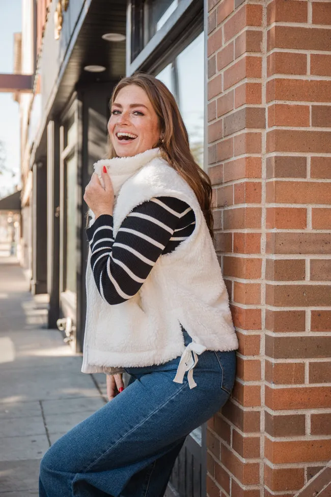 Feel It All White Oversized Sherpa Vest