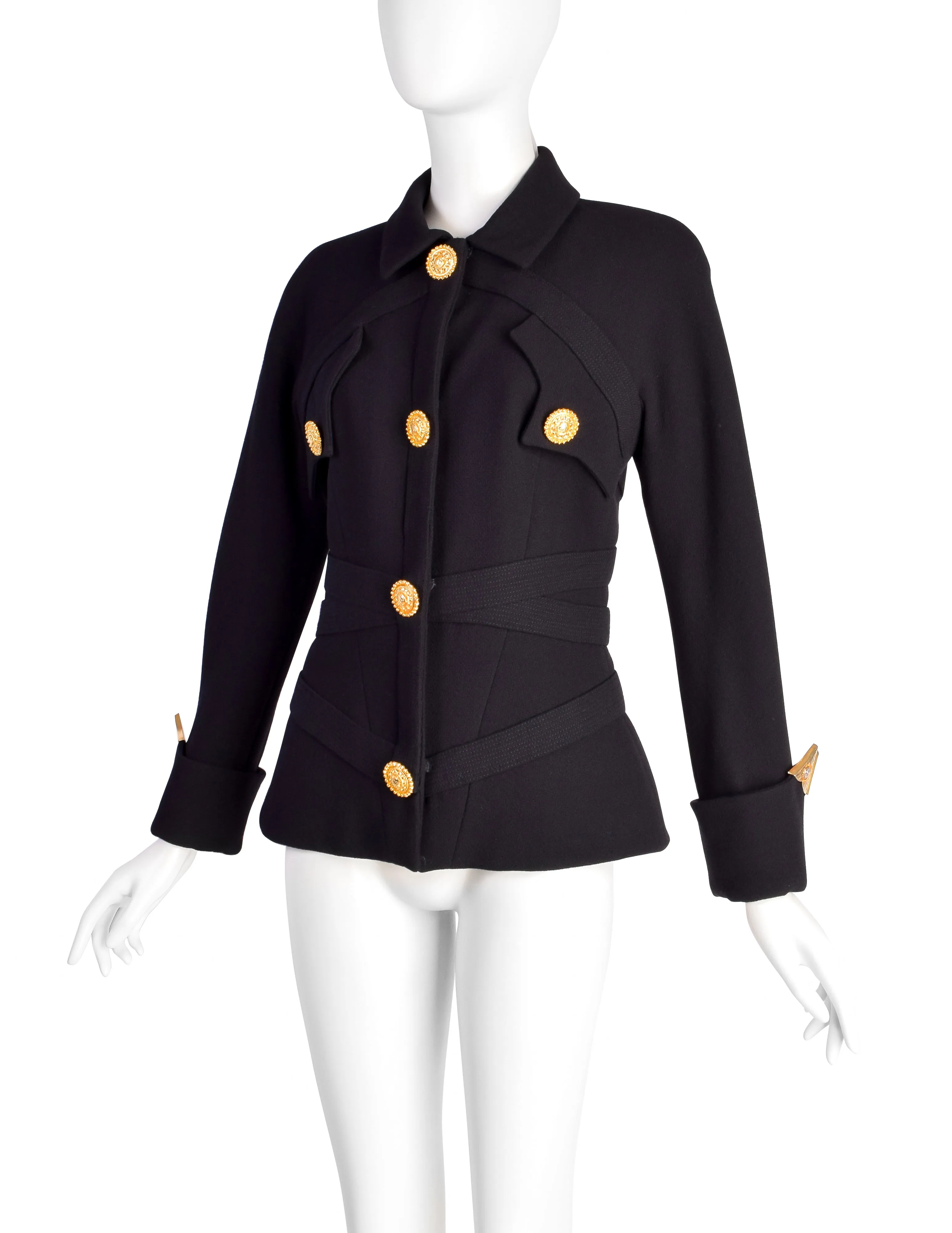 Gianni Versace Couture Vintage AW1992 'Miss S&M' Collection Western Inspired Black Wool Jacket