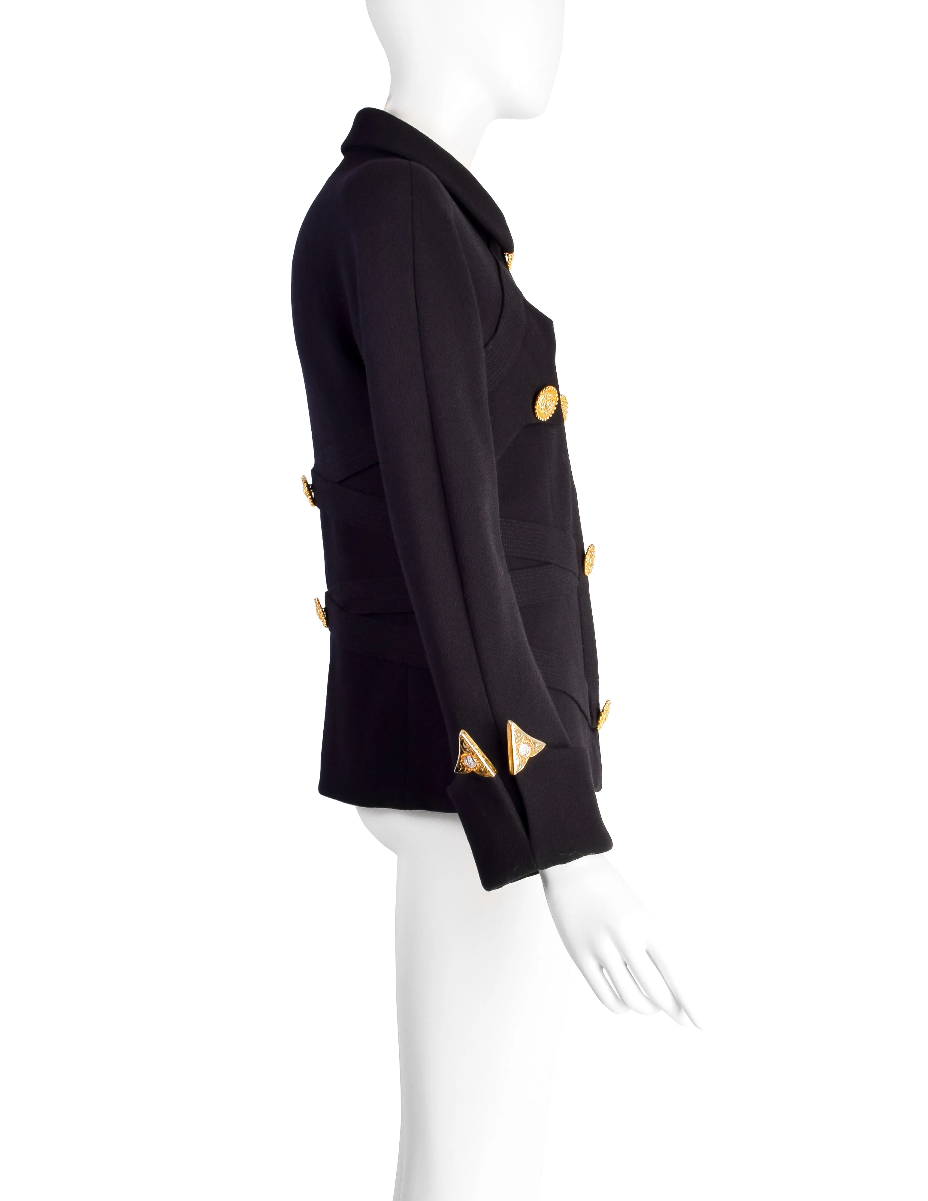 Gianni Versace Couture Vintage AW1992 'Miss S&M' Collection Western Inspired Black Wool Jacket