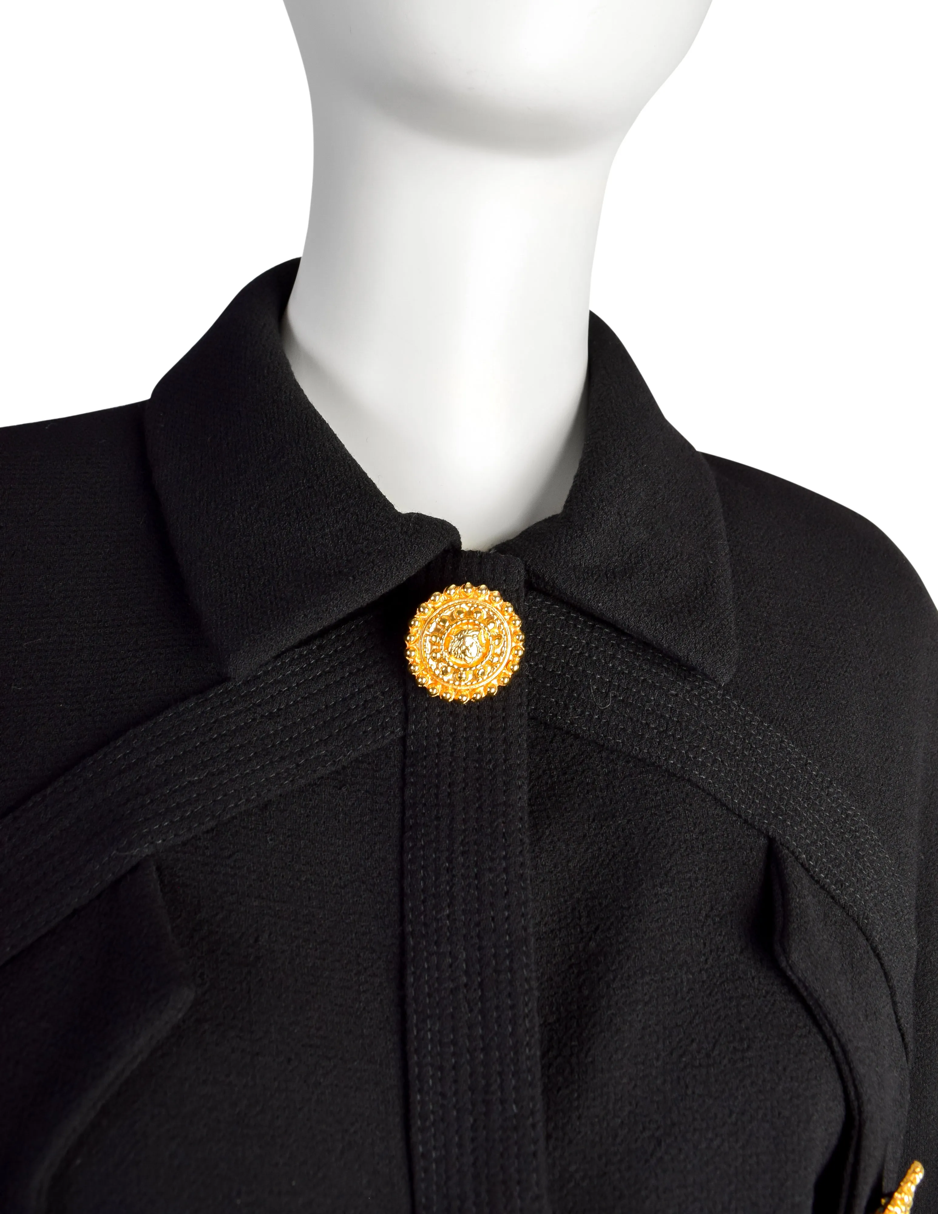 Gianni Versace Couture Vintage AW1992 'Miss S&M' Collection Western Inspired Black Wool Jacket