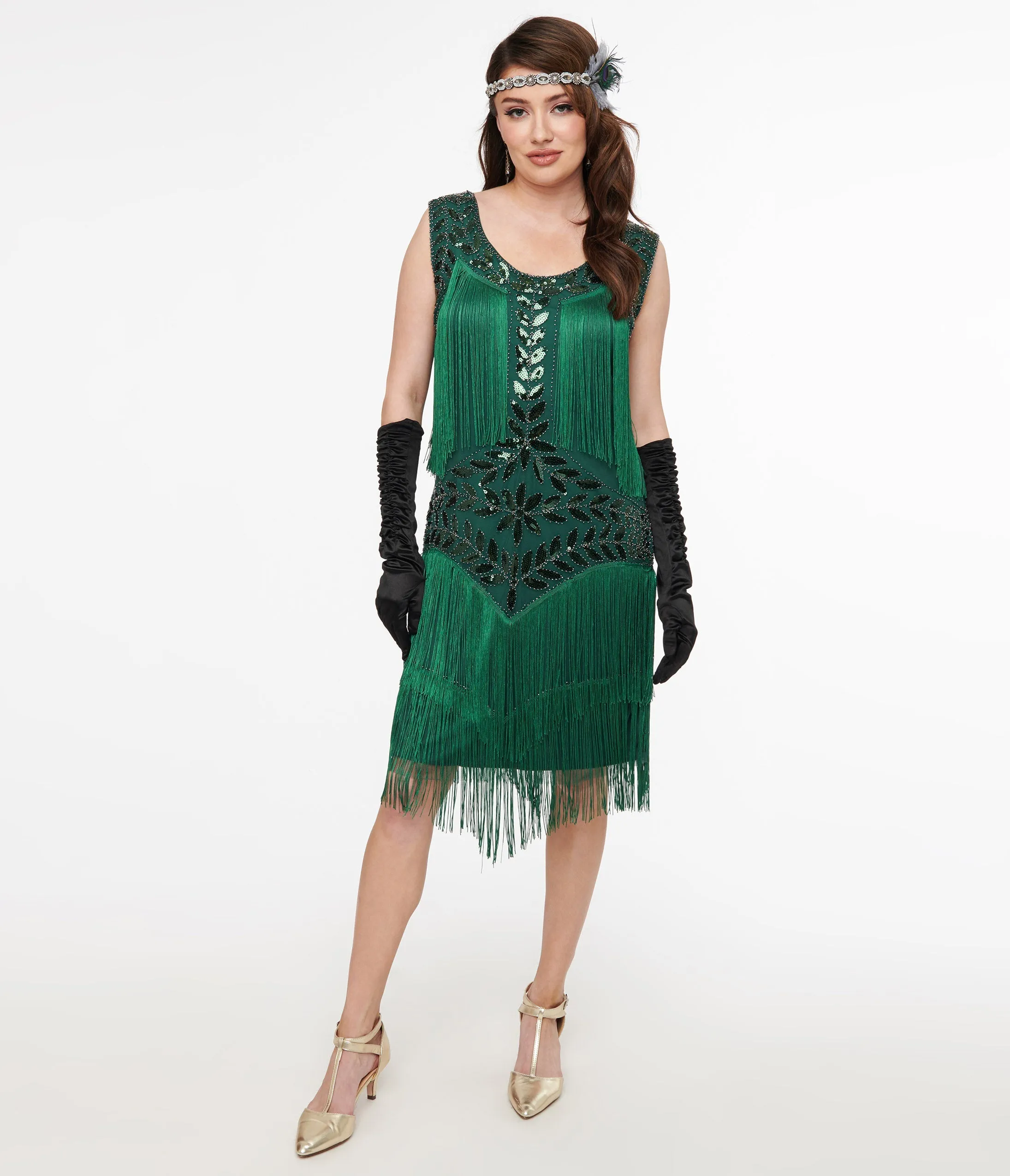 Green Beaded Fringe Flapper Dress