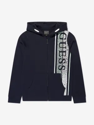 Guess Boys Logo Zip Up Top in Navy