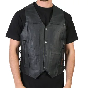 Hot Leathers VSM1017 Men's Black '10 Pocket' Leather Vest with Side