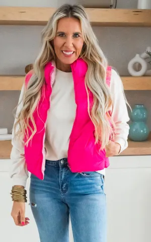 Hot Pink Reversible Puffer Vest - Final Sale