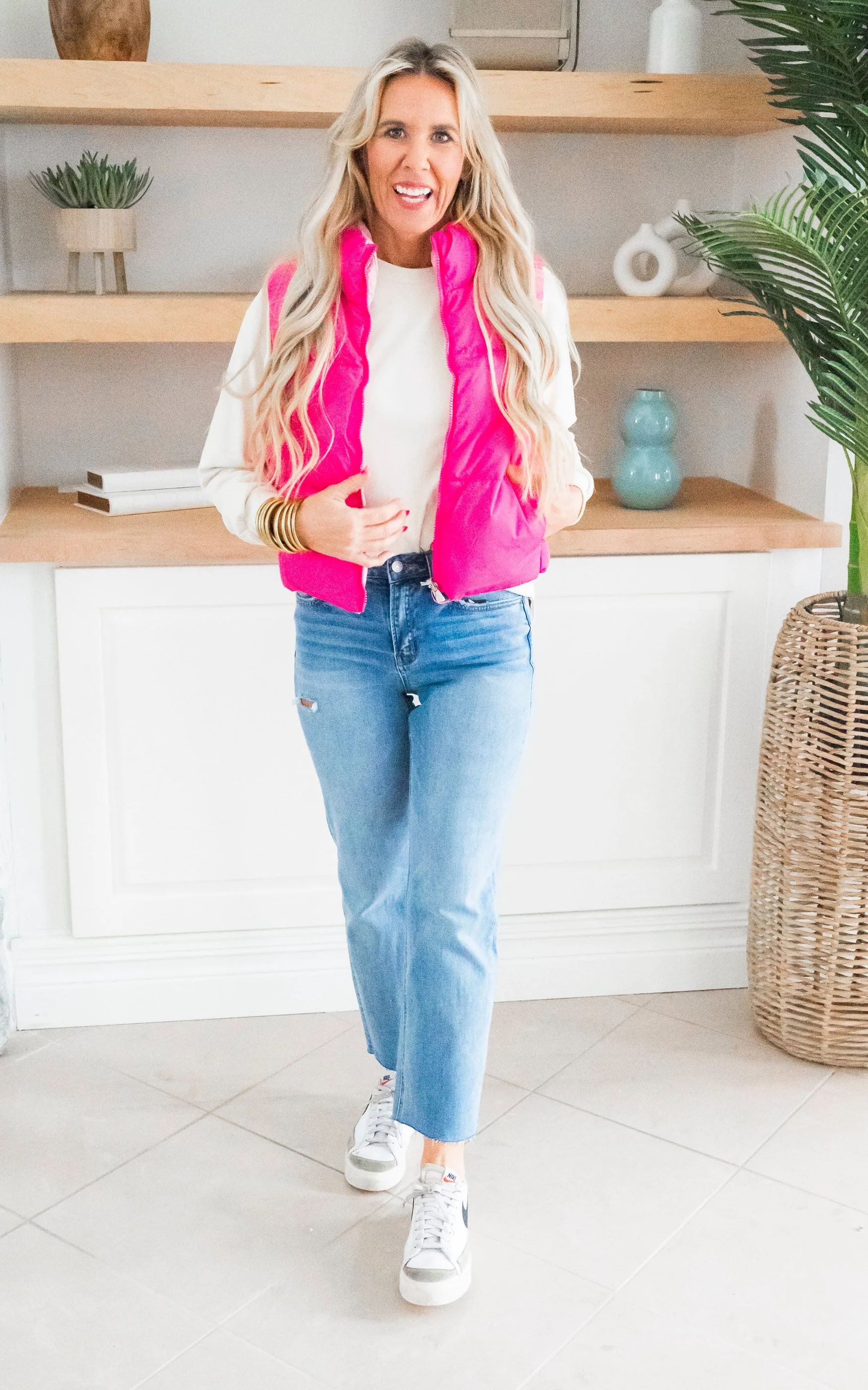 Hot Pink Reversible Puffer Vest - Final Sale