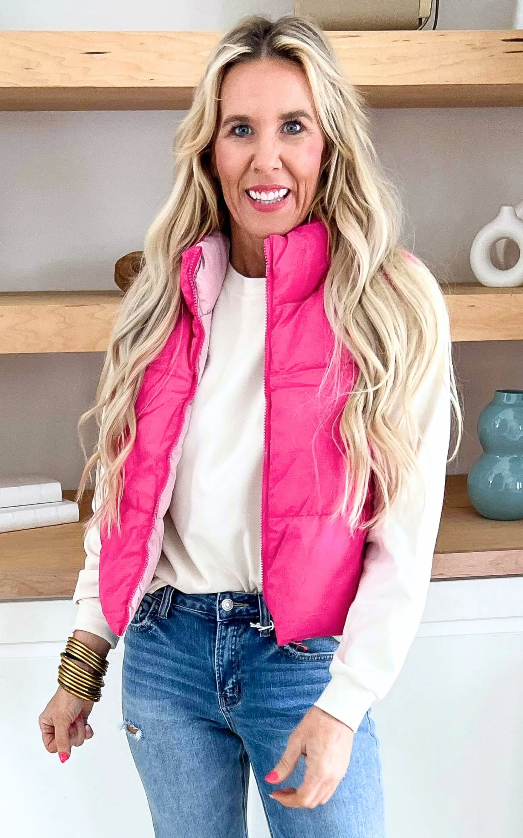 Hot Pink Reversible Puffer Vest - Final Sale