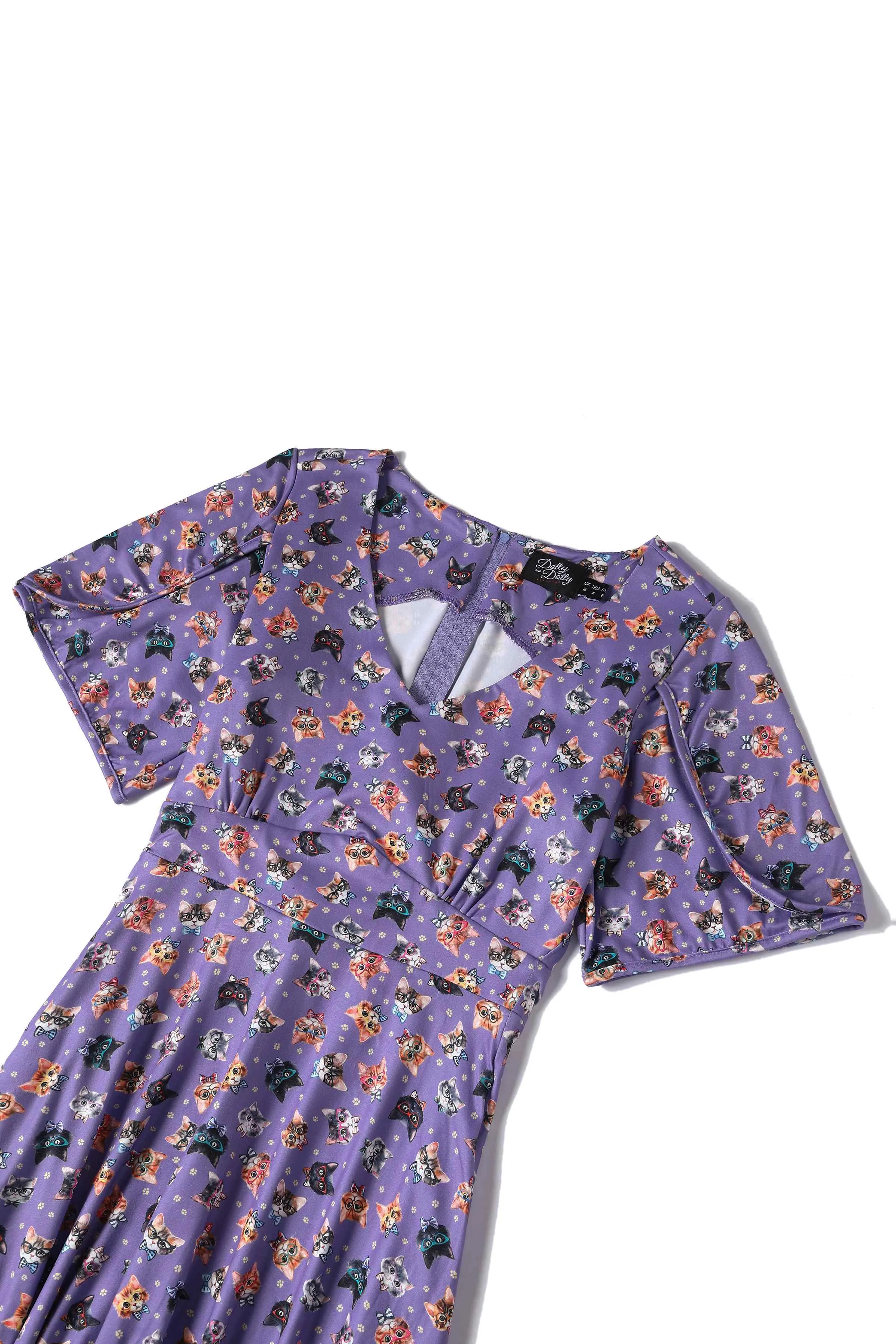 Janice Purple Nerdy Cat Tea Dress