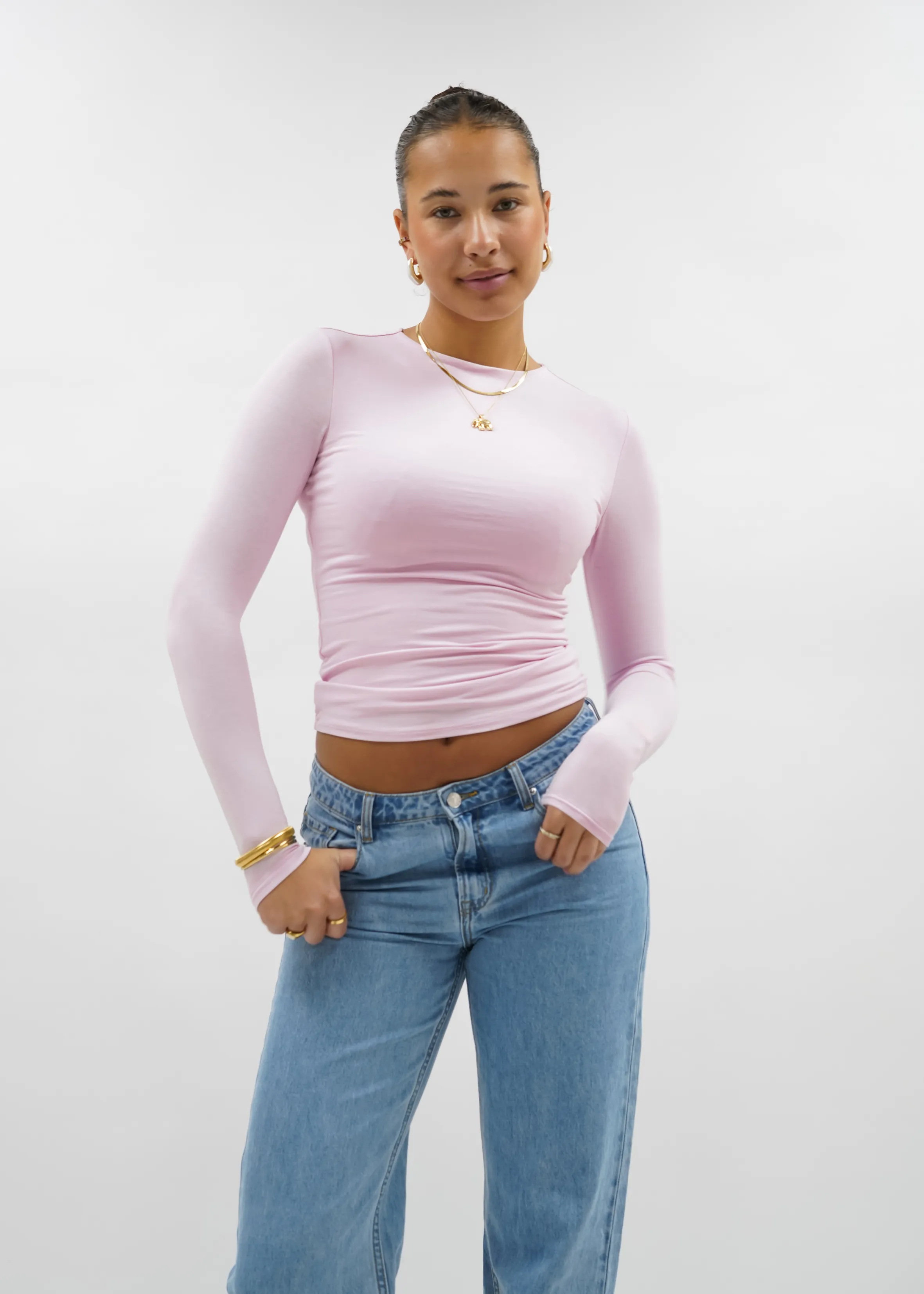 Long sleeve top long light pink