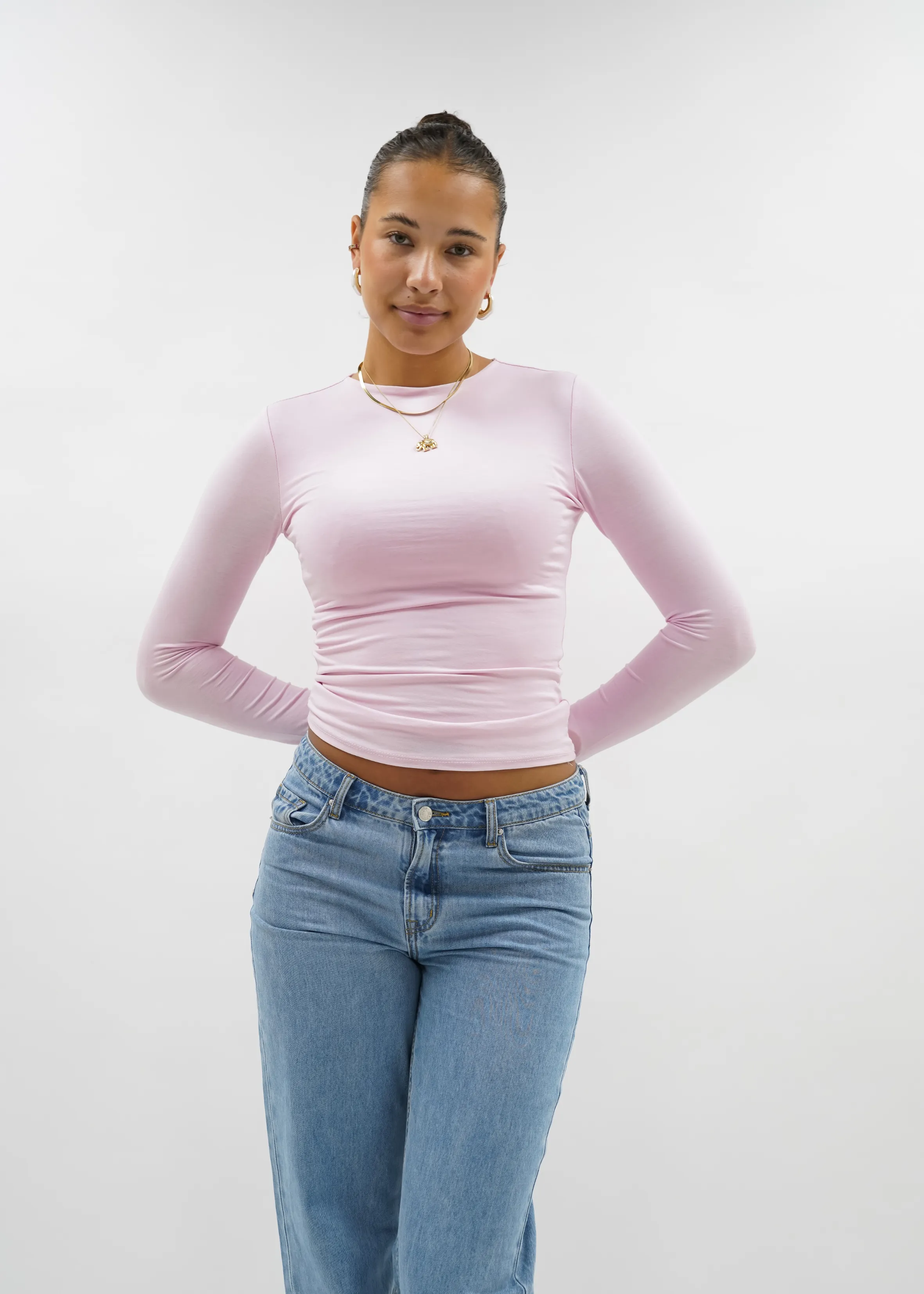 Long sleeve top long light pink