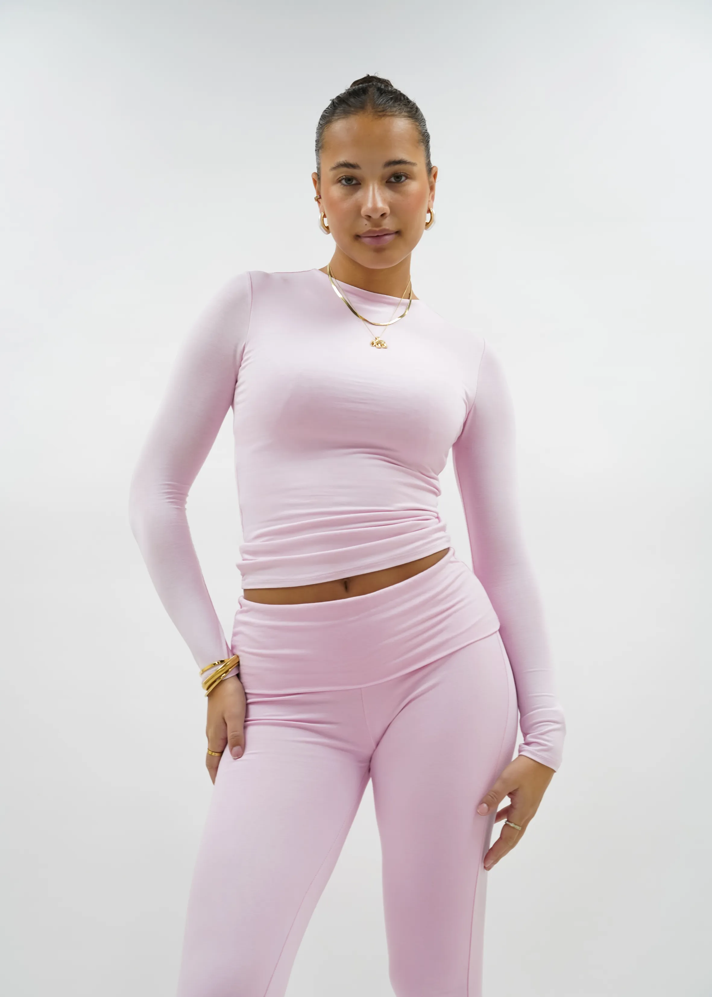 Long sleeve top long light pink