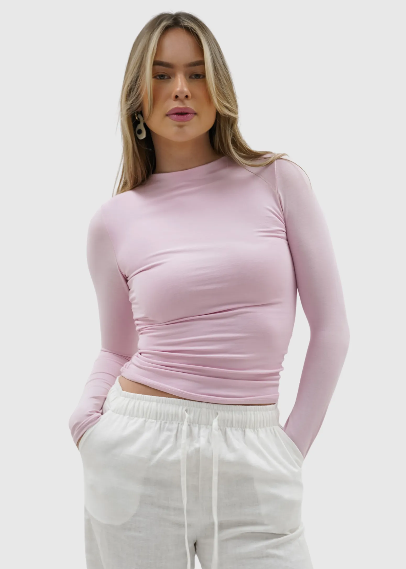 Long sleeve top long light pink