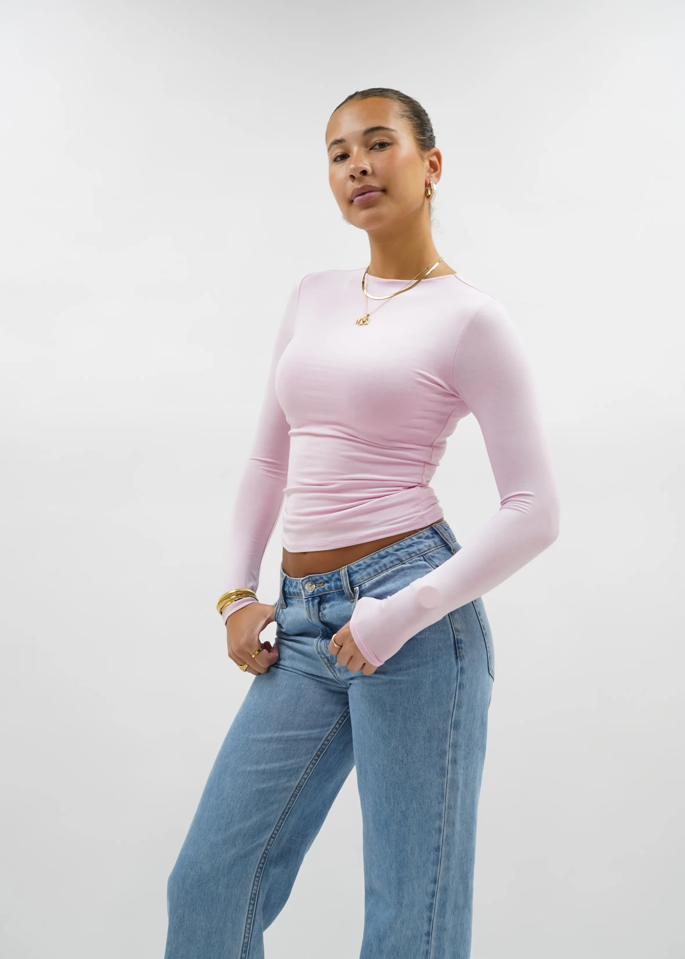 Long sleeve top long light pink