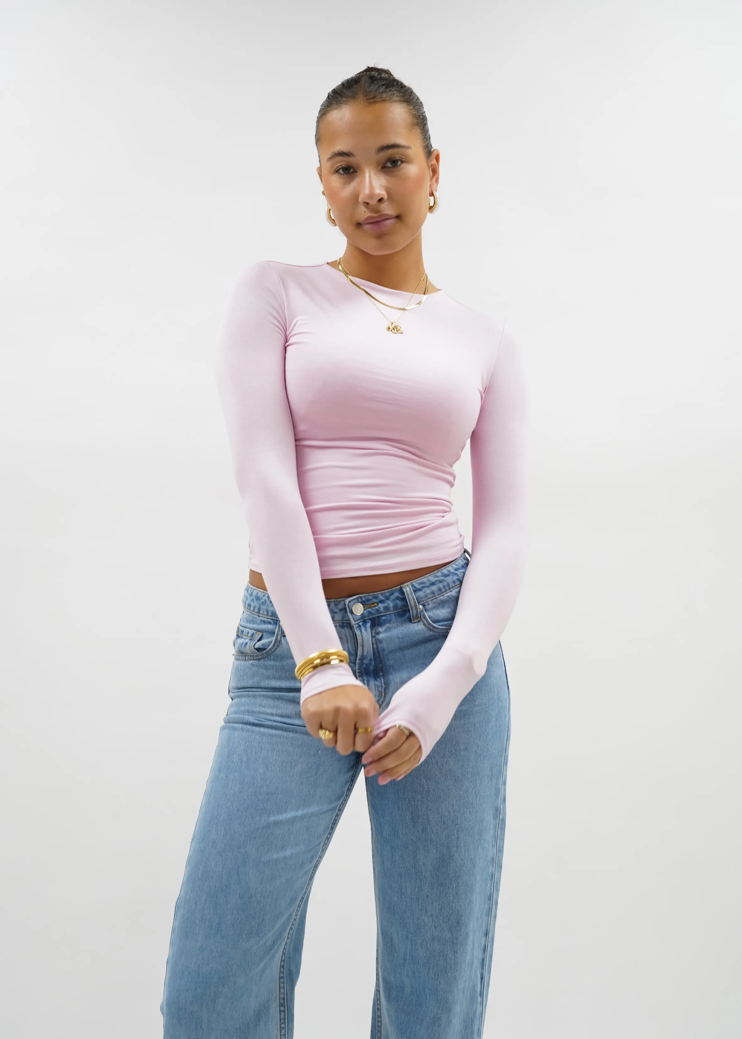 Long sleeve top long light pink