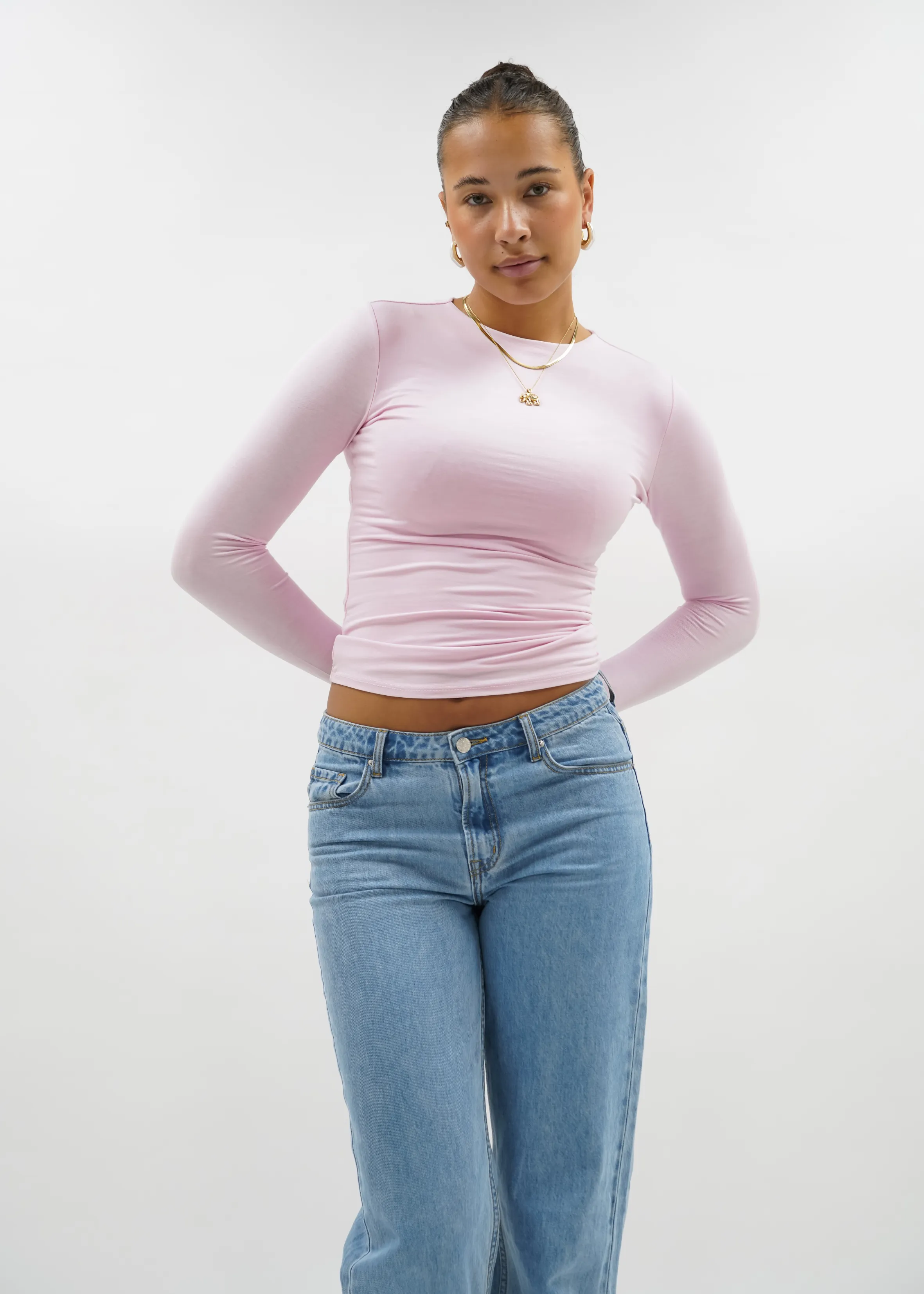 Long sleeve top long light pink