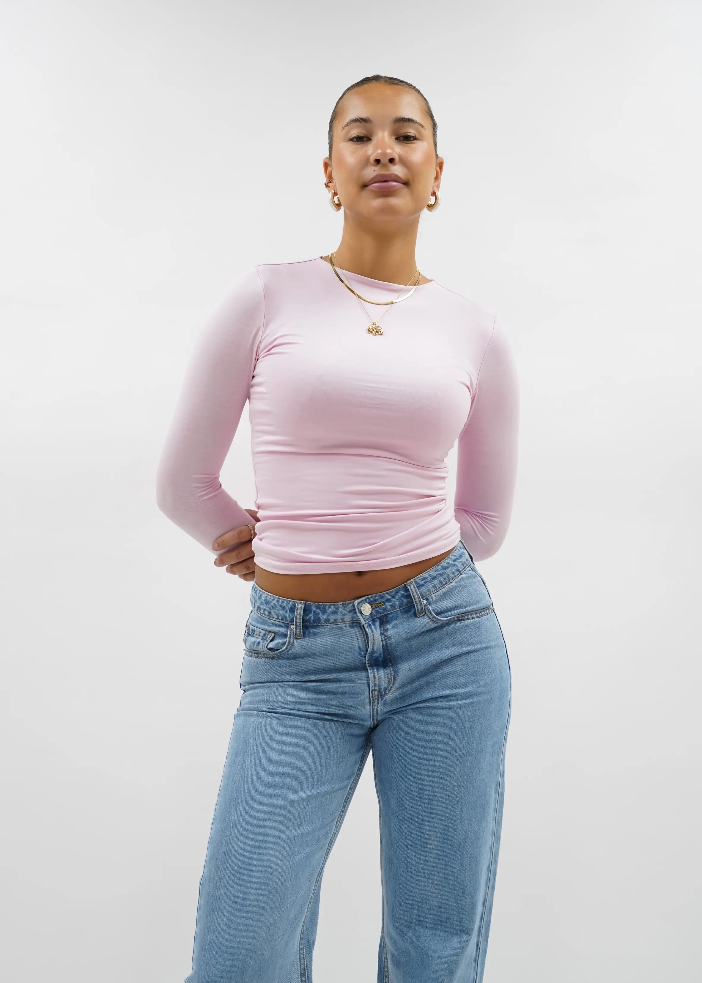 Long sleeve top long light pink