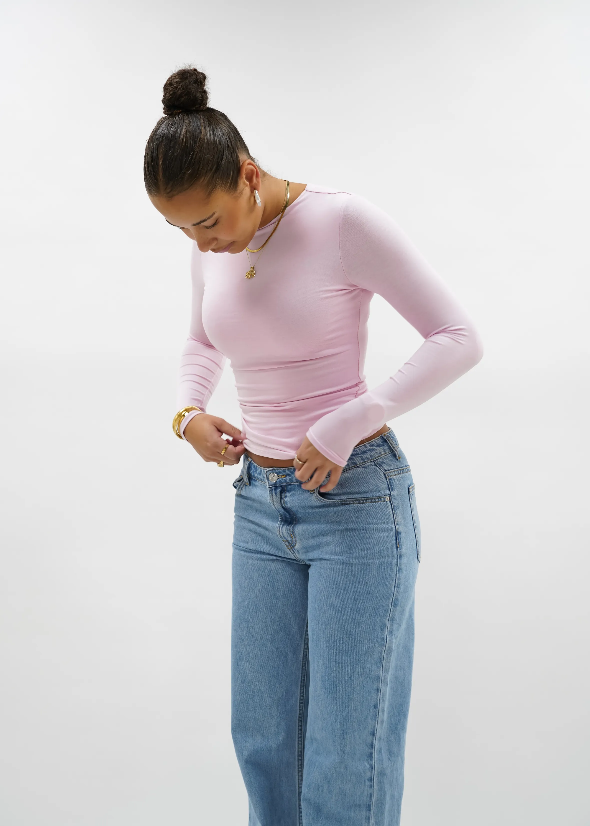 Long sleeve top long light pink