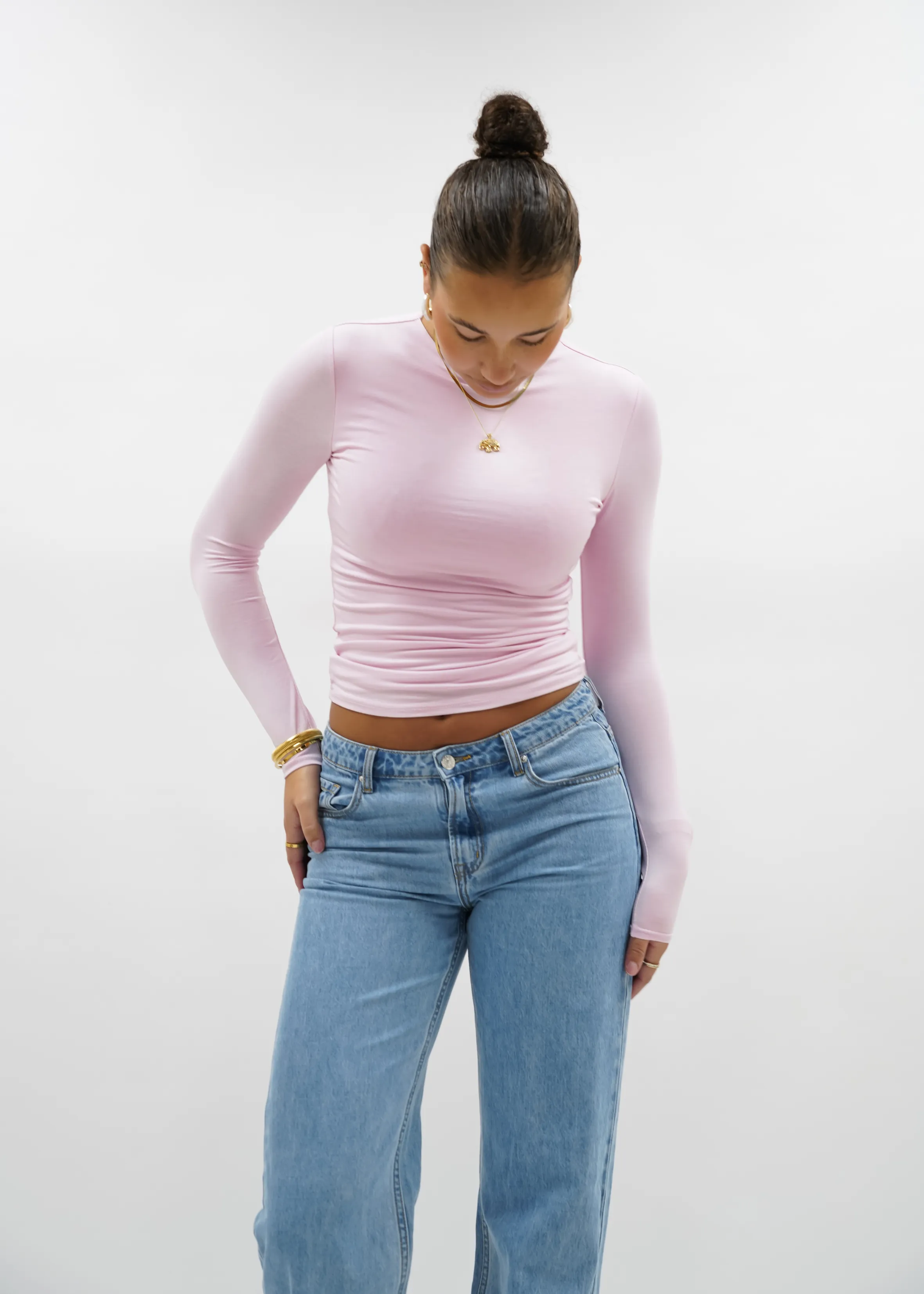 Long sleeve top long light pink