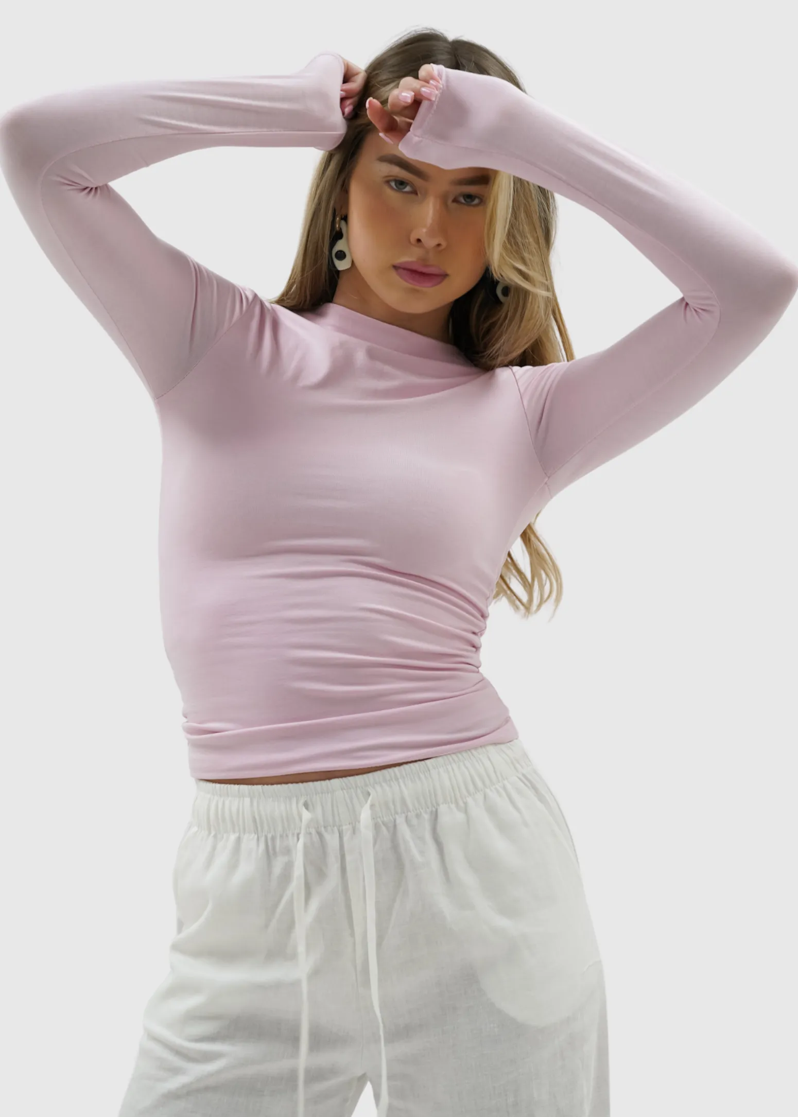 Long sleeve top long light pink