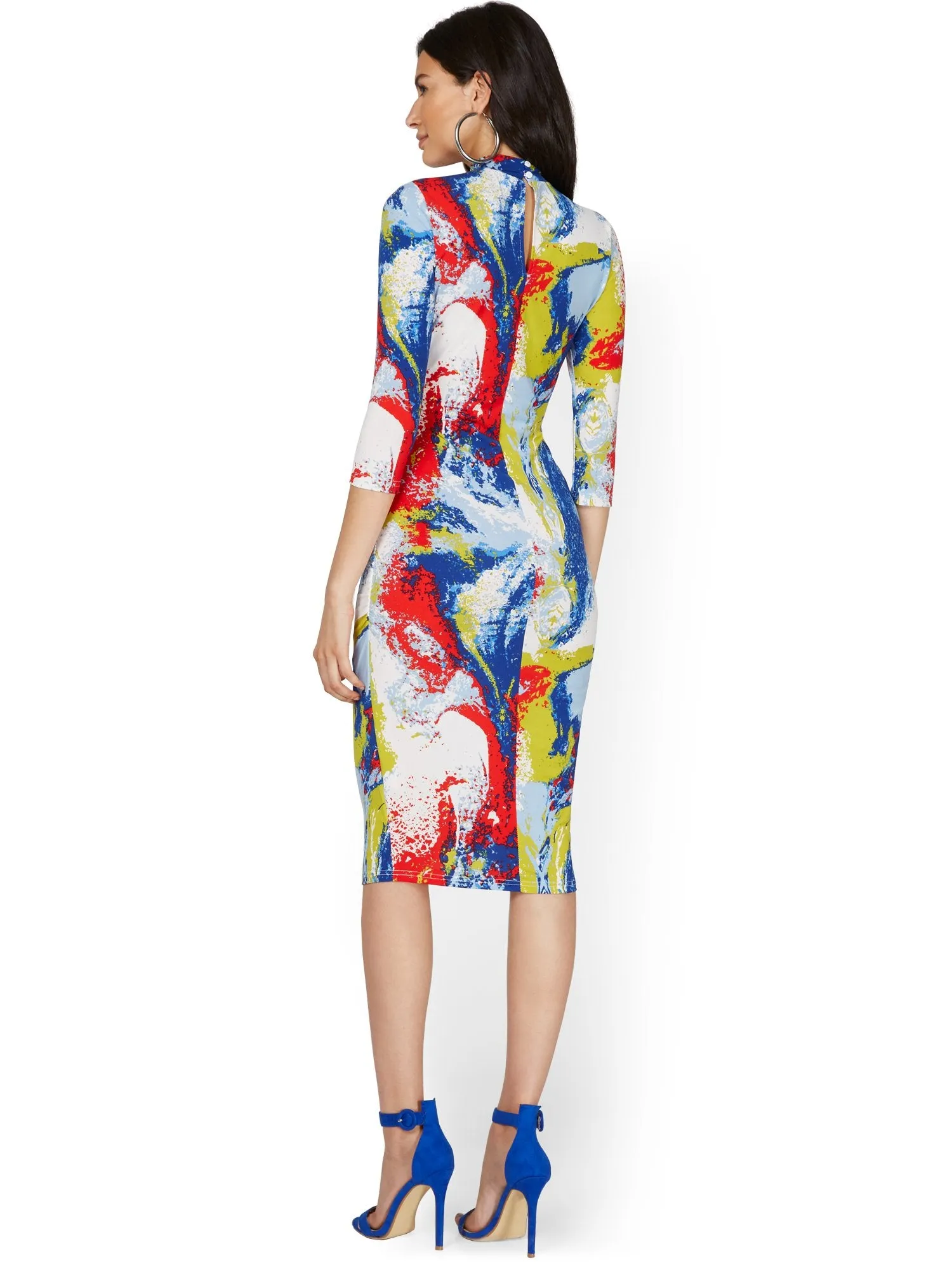 Marble-Print Mock-Neck Dress