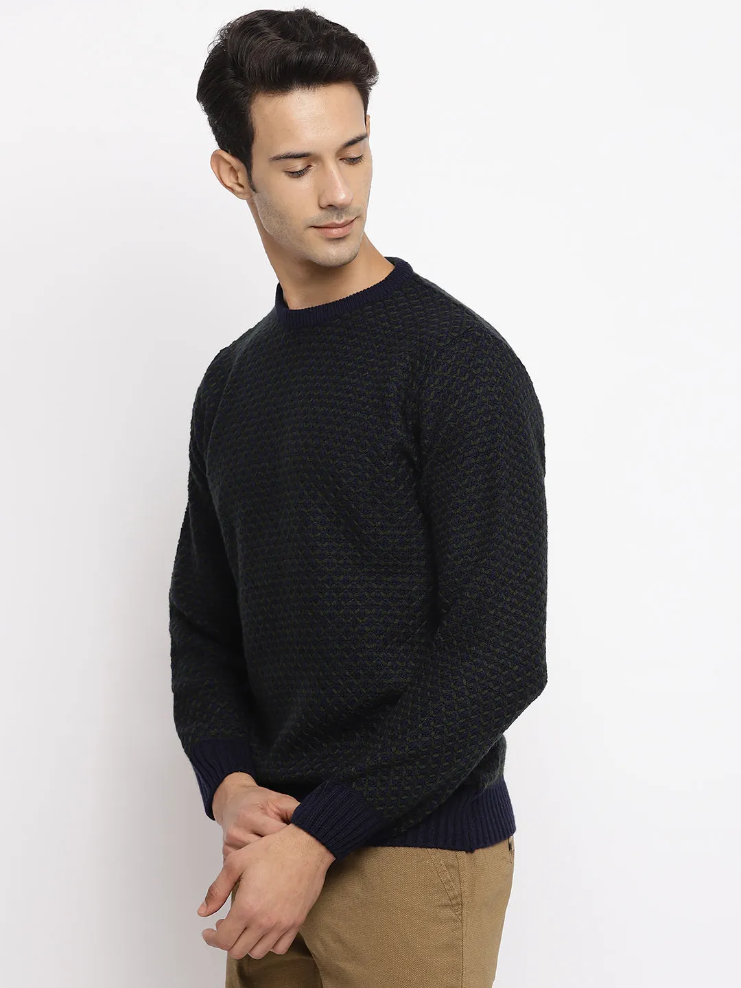 Men Navy Blue Sweater