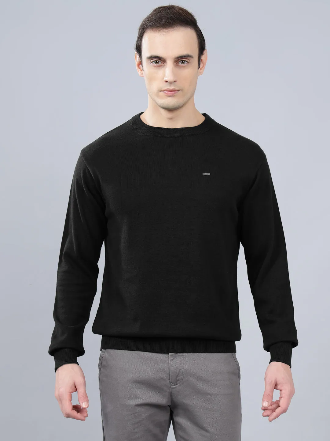 Men's Black Solid Full Sleeve Sweater