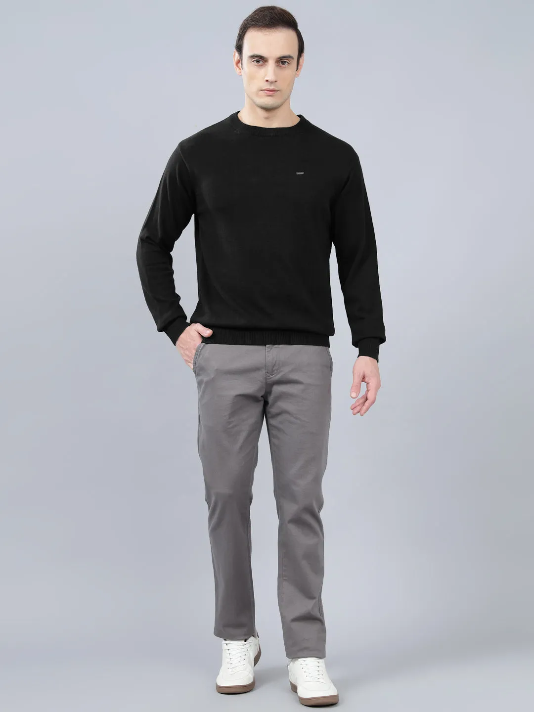 Men's Black Solid Full Sleeve Sweater