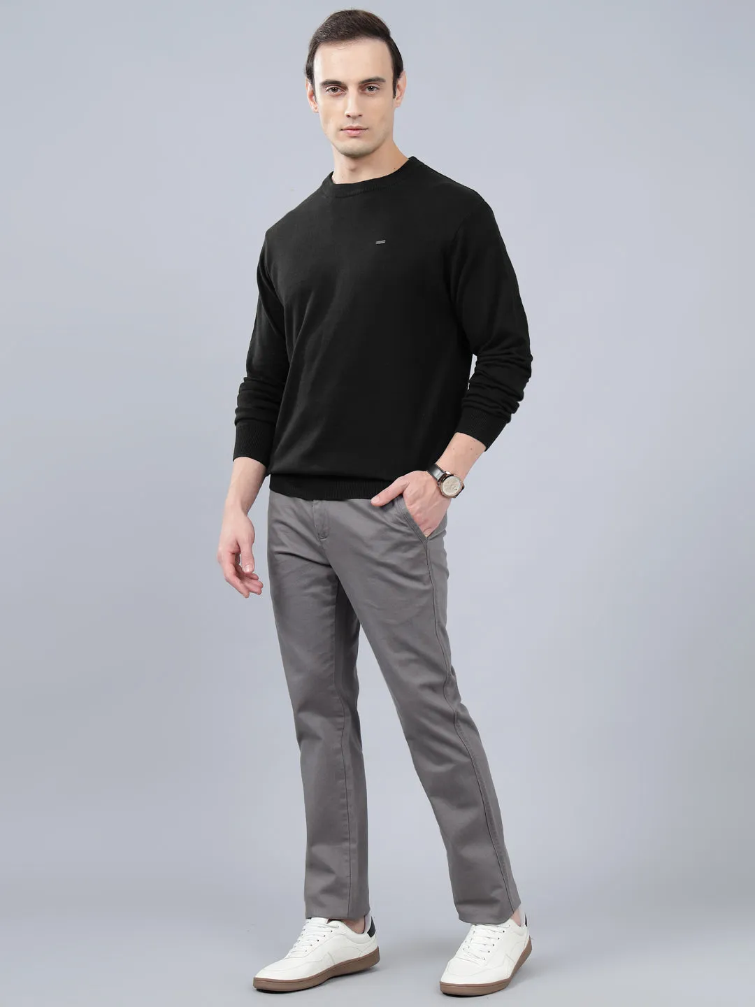 Men's Black Solid Full Sleeve Sweater